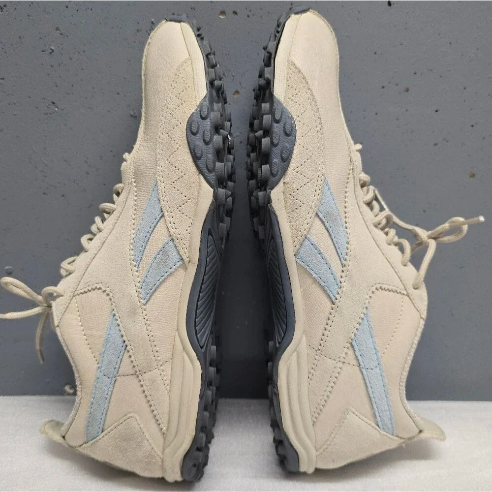 Vintage Reebok Suede Sporty Slip On Sneakers Cream Blue 10